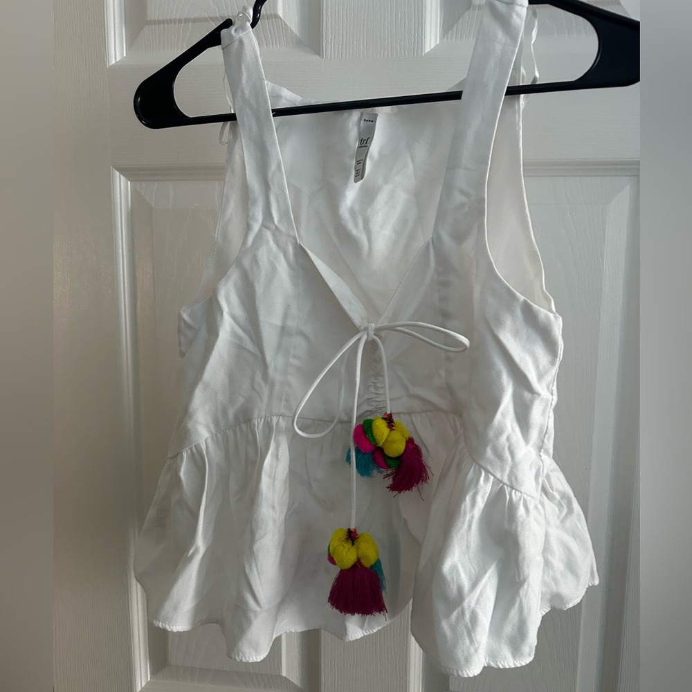 NWOT Zara Top with Pom Pom Details